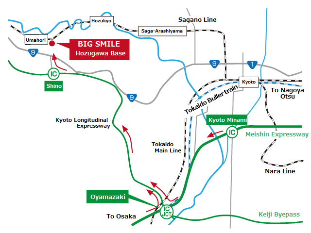 HozuRiver full-day rafting access map Access by car