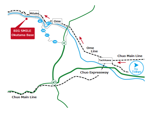 Access by train to Okutama rafting