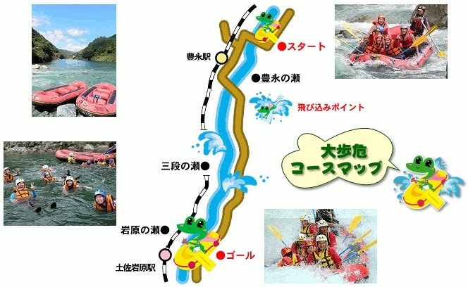 高知吉野川半日ラフティングマップ
